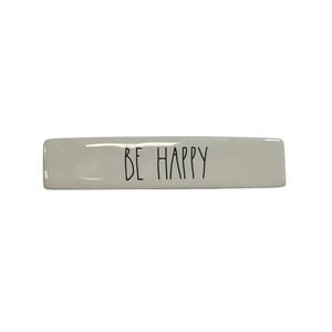 Rae Dunn Artisan Collection BE HAPPY Ceramic Desk Sign Ivory Magenta 8.5 Inch